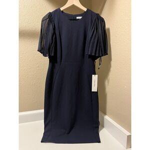 NWT Calvin Klein Navy Flutter-Sleeve Sheath Dress Size 8 Holiday Party Career